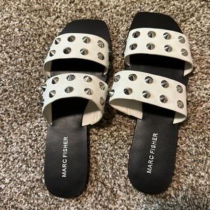 White studded Marc Fischer sandal slide